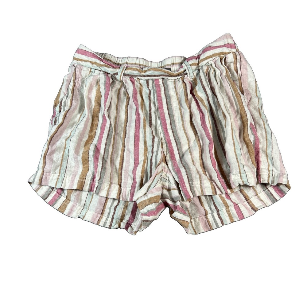 Maurices Shorts M Multicolor Striped Elastic Waist Linen Blend Pockets